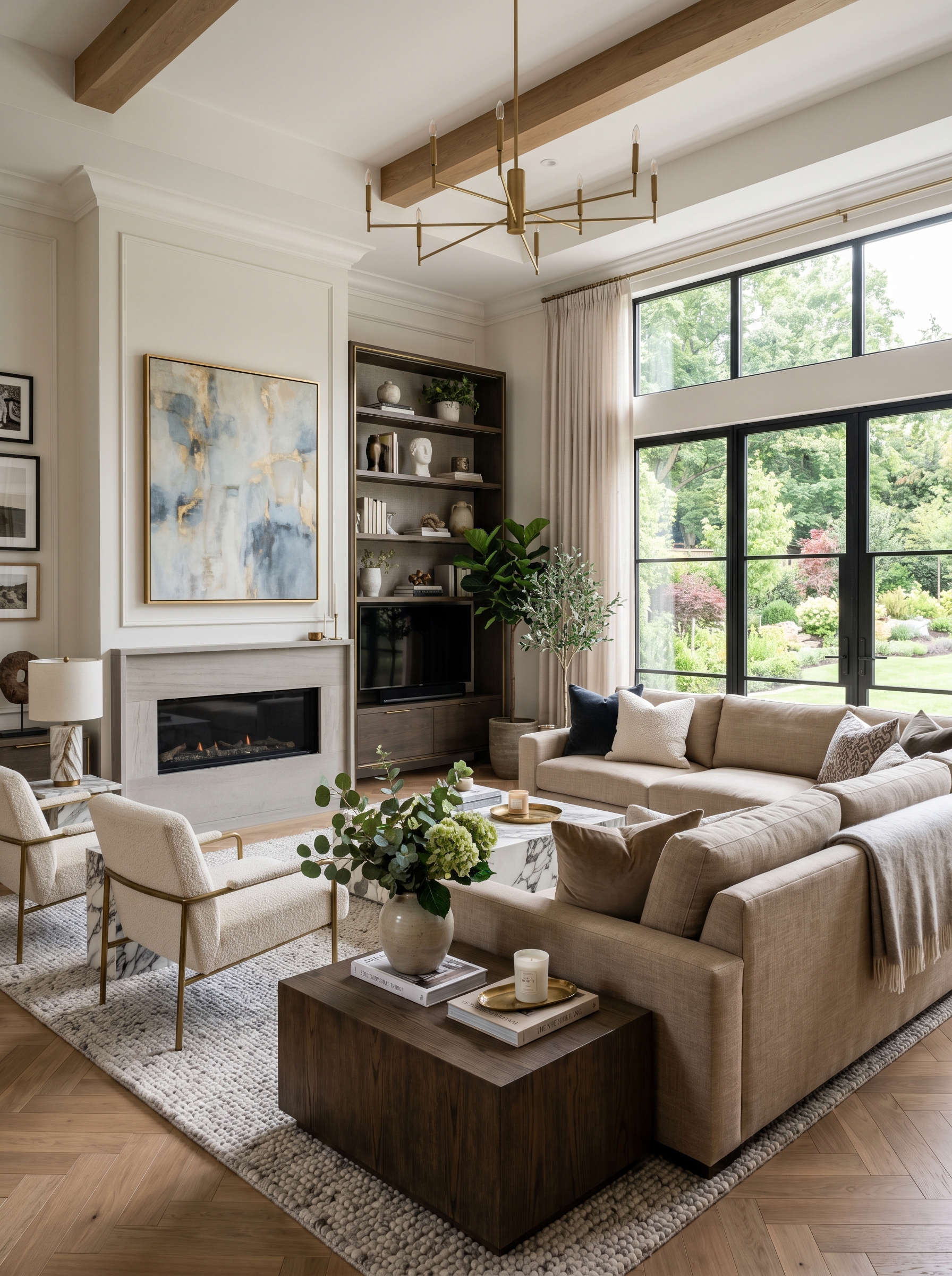 Eclectic living room with mixed-pattern throw pillows, vintage rug, and gallery wall